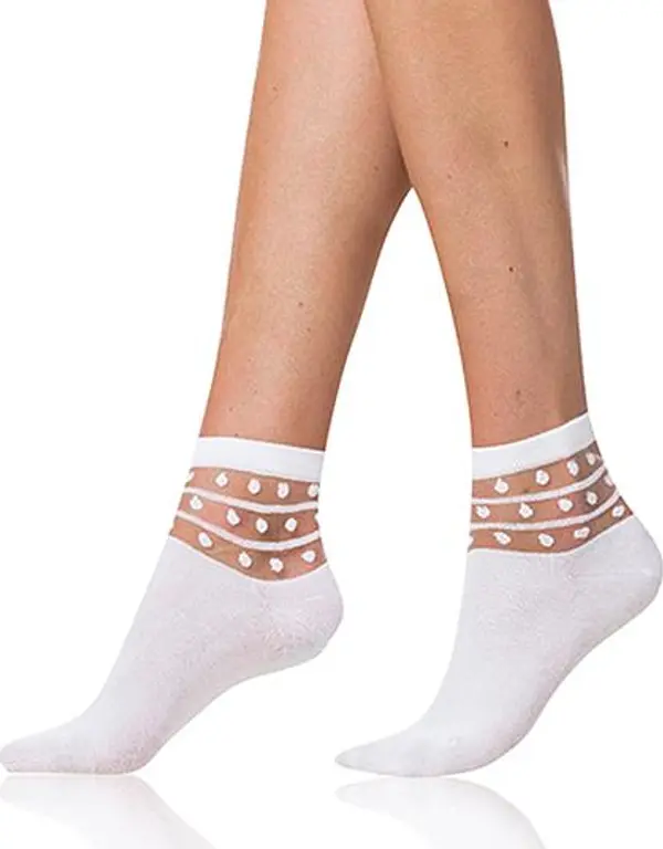 Bellinda Bellinda TRENDY COTTON SOCKS - Women's socks with decorative trim - white