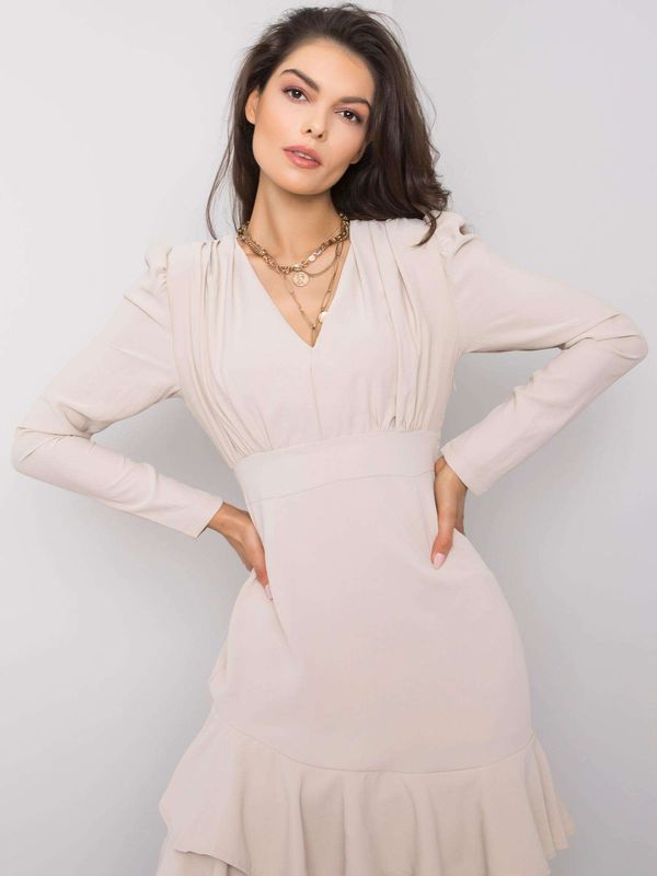 Fashionhunters Bež haljina s volanima Keandra RUE PARIZ