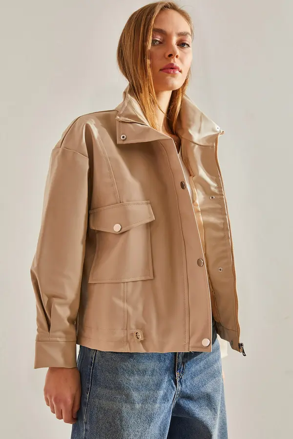 Bianco Lucci Bianco Lucci Women's Leather Jacket with Double Large Pockets