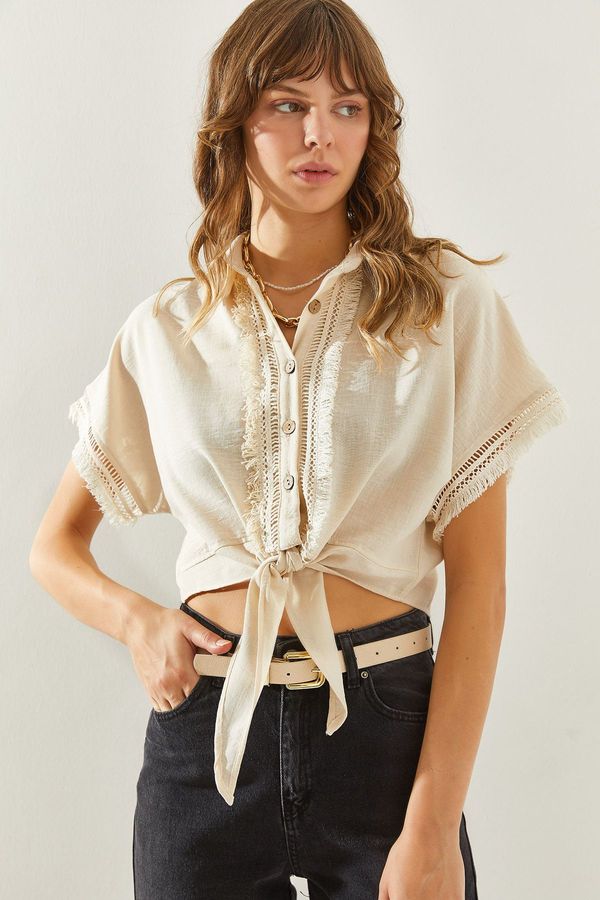 Bianco Lucci Bianco Lucci Women's Ayrobin Detailed Linen Shirt