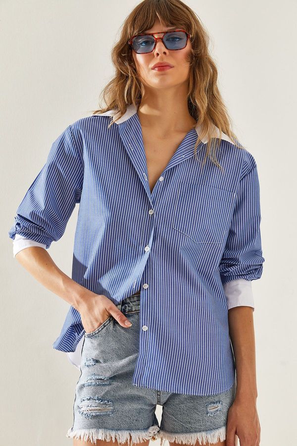 Bianco Lucci Bianco Lucci Women's Back Garni Detail Boyfriend Shirt 4449