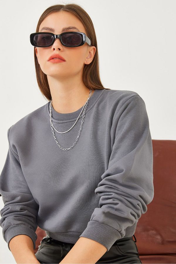 Bianco Lucci Bianco Lucci Women's Crew Neck Raised Basic Crop Sweatshirt