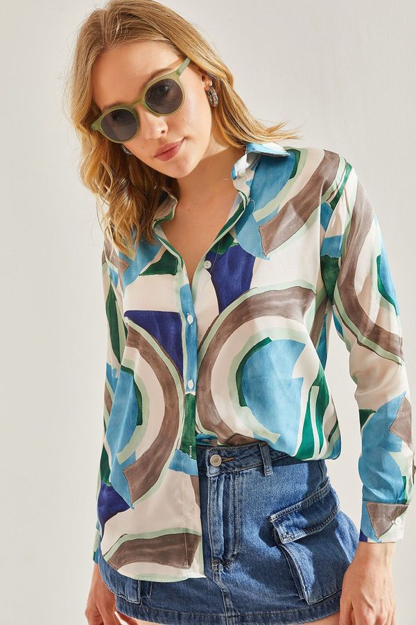 Bianco Lucci Bianco Lucci Women's Digital Patterned Satin Shirt