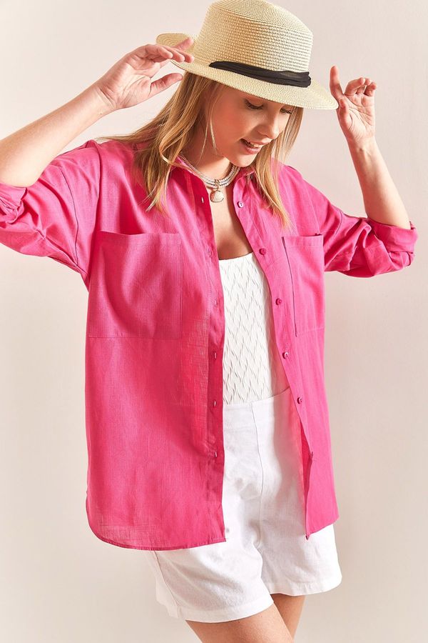 Bianco Lucci Bianco Lucci Women's Double Pocket Oversize Linen Shirt