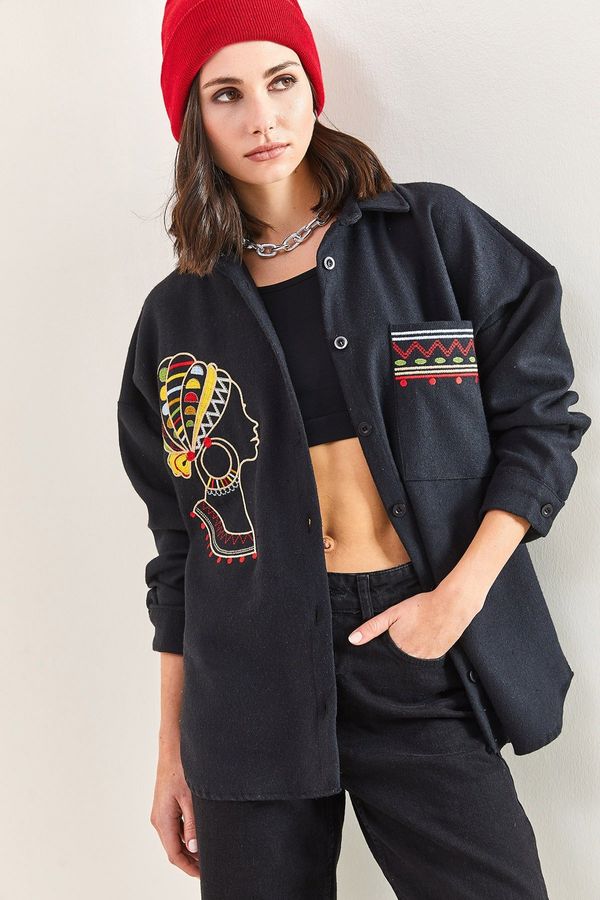 Bianco Lucci Bianco Lucci Women's Embroidery Embroidered Oversize Shirt 2061