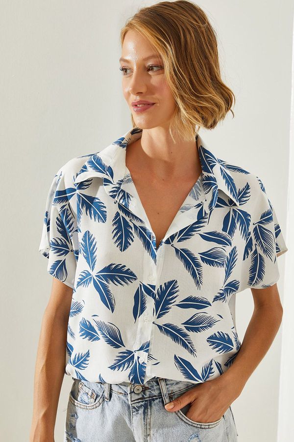 Bianco Lucci Bianco Lucci Women's Floral Patterned Short Sleeve Viscose Shirt