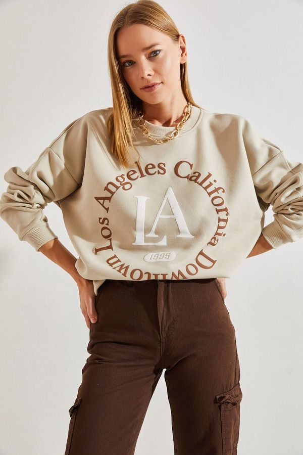 Bianco Lucci Bianco Lucci Women's La Printed Three Thread Raised Sweatshirt