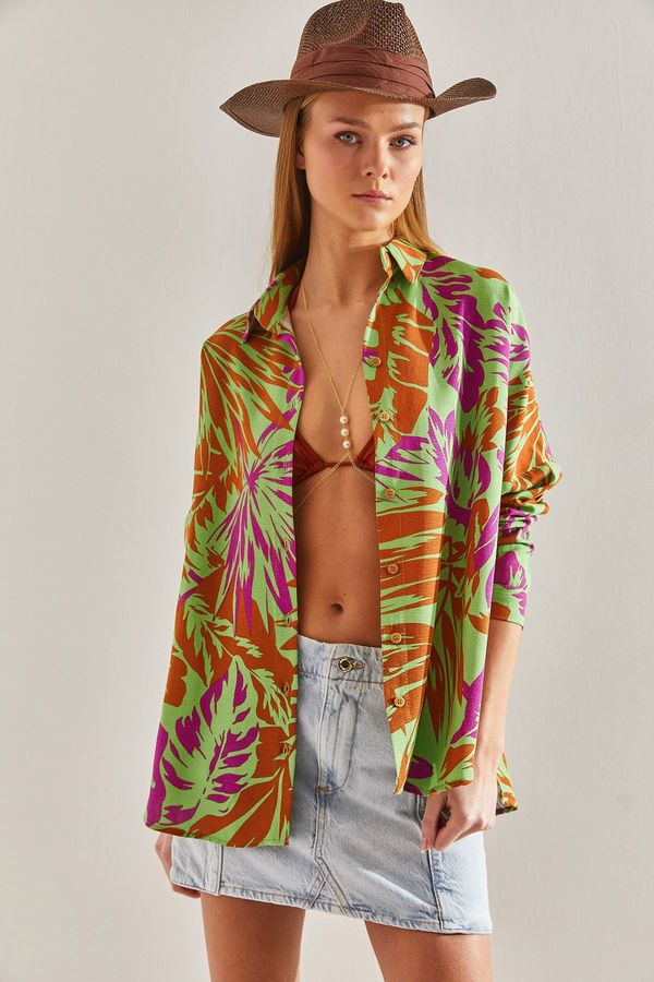 Bianco Lucci Bianco Lucci Women's Multi Pattern Colored Linen Shirt