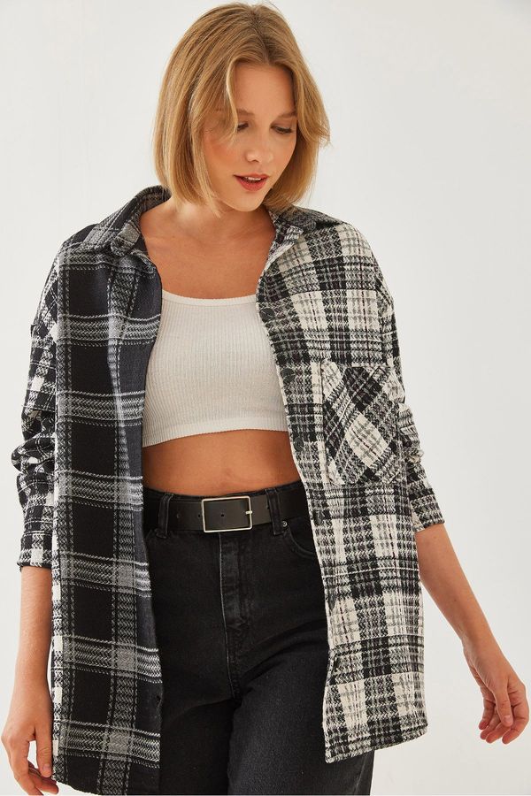 Bianco Lucci Bianco Lucci Women's Patterned Single Pocket Stamp Shirt