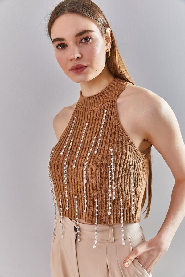 Bianco Lucci Bianco Lucci Women's Stone Embroidered Knitwear Blouse