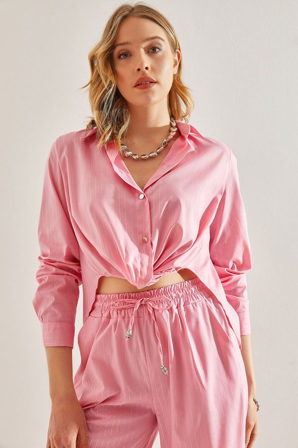 Bianco Lucci Bianco Lucci Women's Tie-Front Bright Striped Shirt