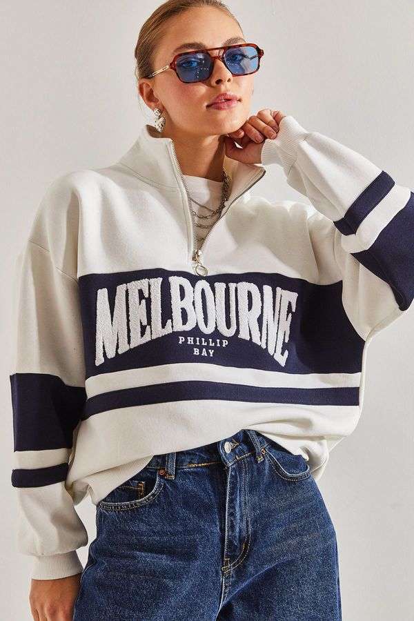 Bianco Lucci Bianco Lucci Women's Zipper Turtleneck Printed Oversize Sweatshirt