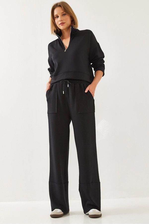 Bianco Lucci Bianco Lucci Women's Zippered Basic Modal Fabric Bottom Top Suit