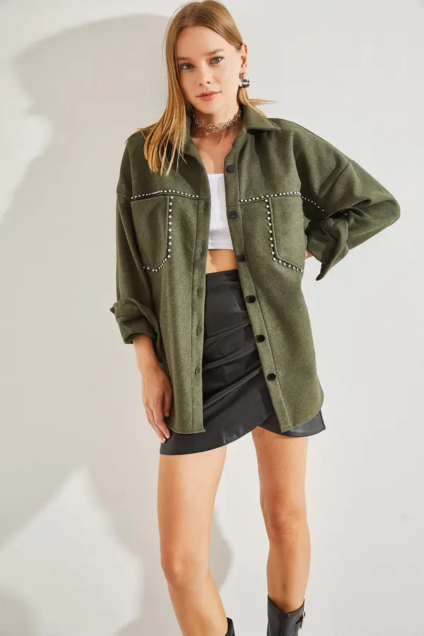 Bianco Lucci Bianco Lucci Ženski izvezeni kamen Cachet jakna s dvostrukim džepovima