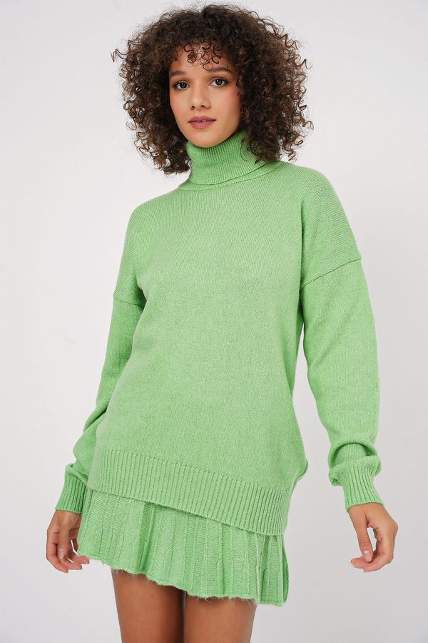 Bigdart Bigdart 15891 Sweater Skirt Knitwear Two Piece Set - E.Green
