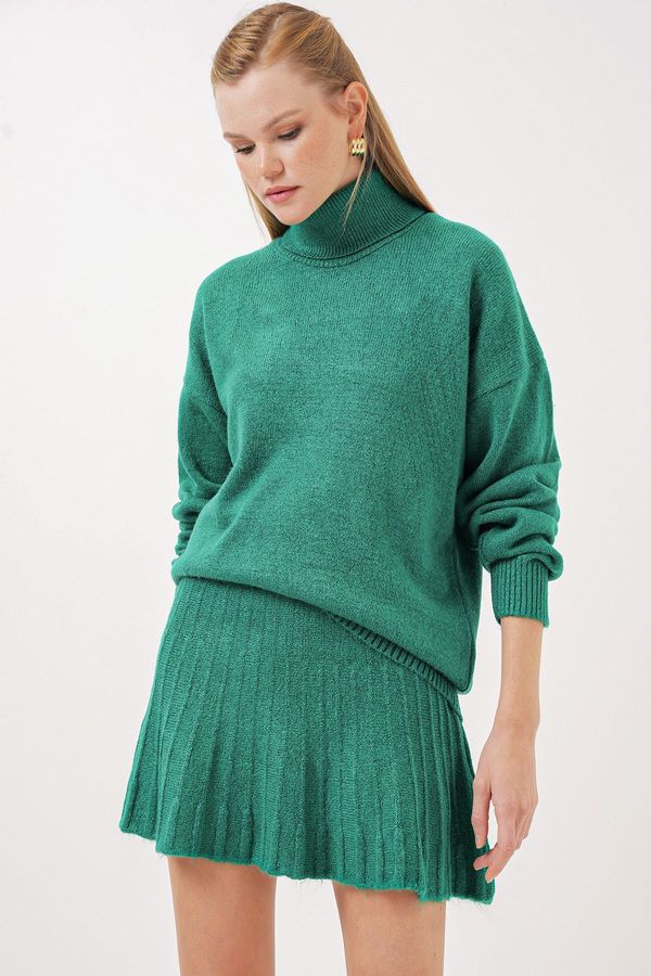 Bigdart Bigdart 15891 Sweater Skirt Knitwear Two Piece Set - Emerald Green