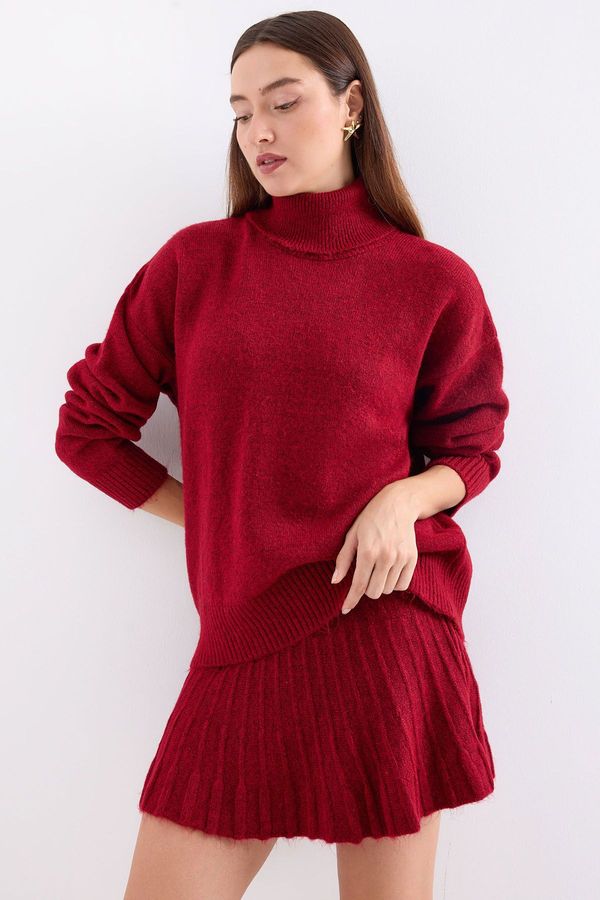 Bigdart Bigdart 15891 Sweater Skirt Knitwear Two Piece Set - Red