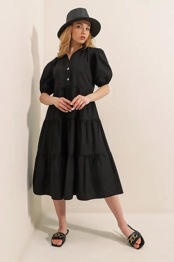 Bigdart Bigdart 1937 Watermelon Sleeve Layered Dress - Black