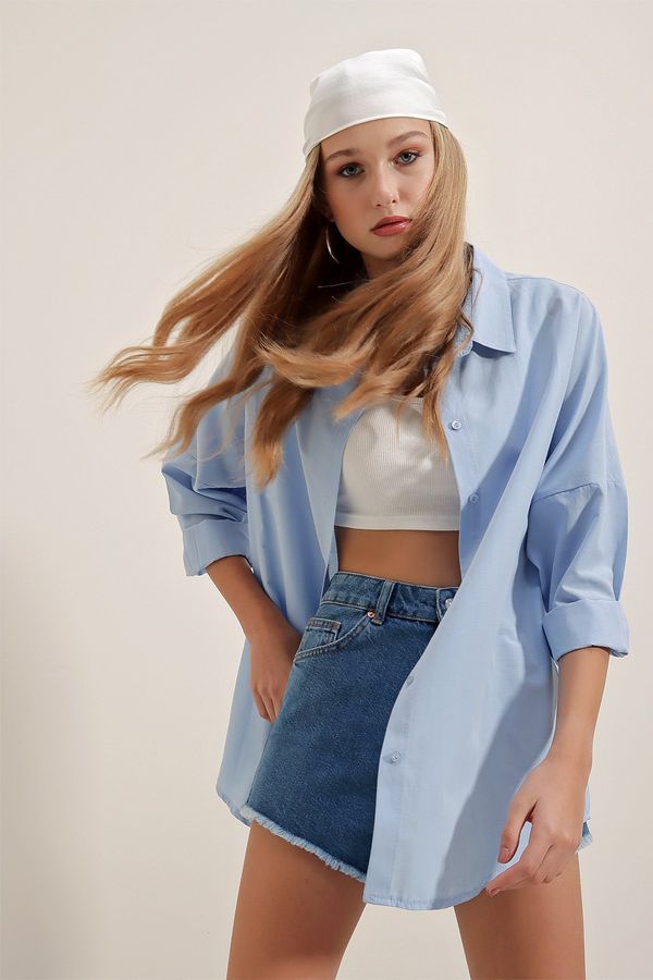 Bigdart Bigdart 3900 Oversize Long Basic Shirt - Blue