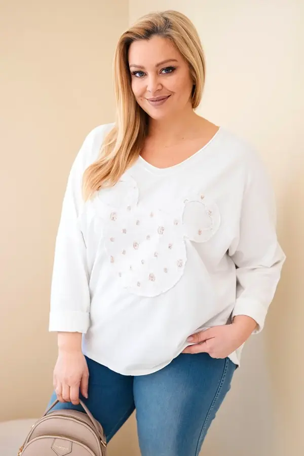 Kesi Włoski Bijela ženska bluza plus size s V-izrezom