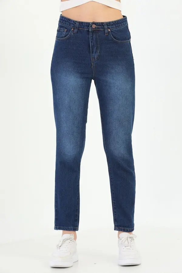 BİKELİFE BİKELİFE Navy Blue High Waist Skinny Leg Mom Jeans.