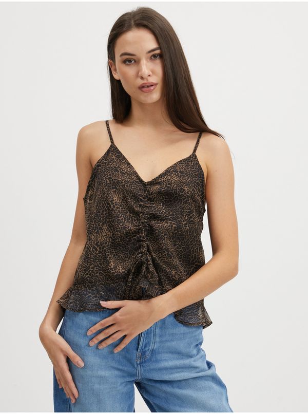 Noisy May Black-brown top with leopard print Noisy May Melina - Women