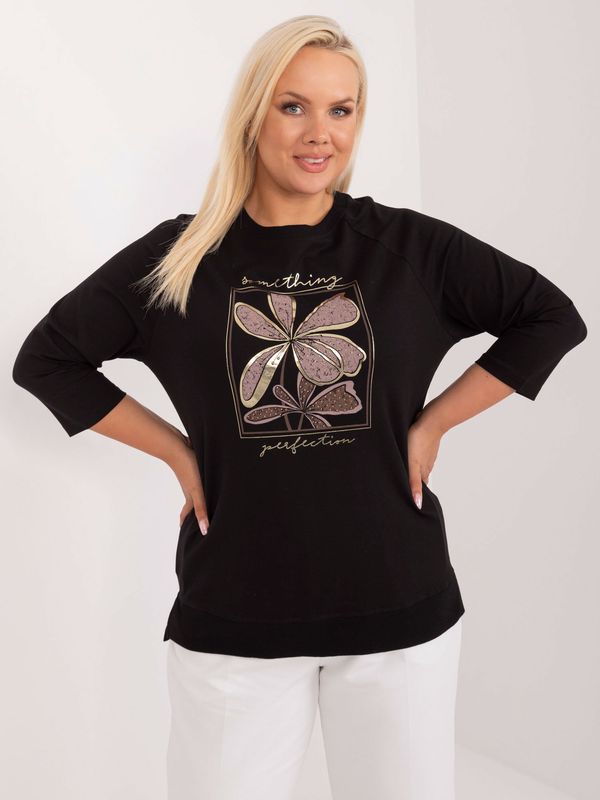 Fashionhunters Black plus-size blouse with rhinestone appliqué