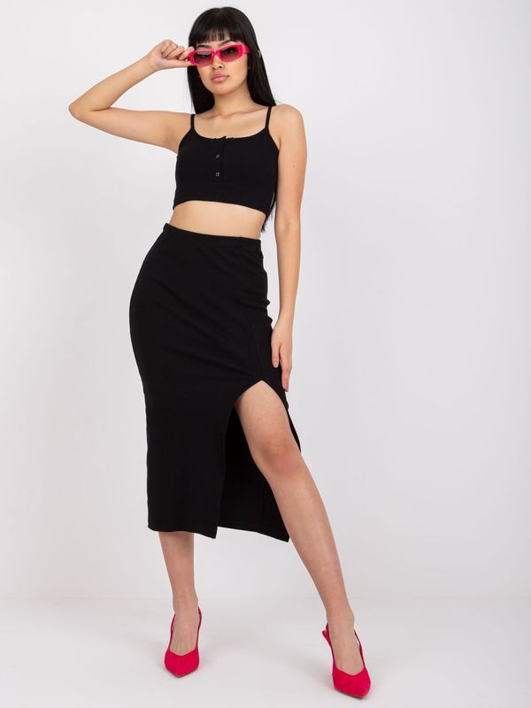 Fashionhunters Black striped ensemble with skirt with slit RUE PARIS