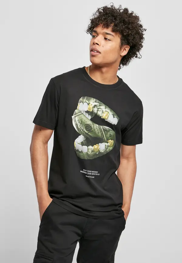 Mister Tee Black T-shirt in the mouth Money