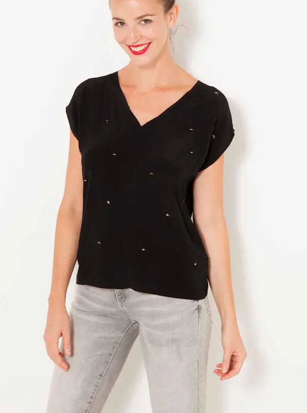 CAMAIEU Black T-shirt with decorative details CAMAIEU - Women