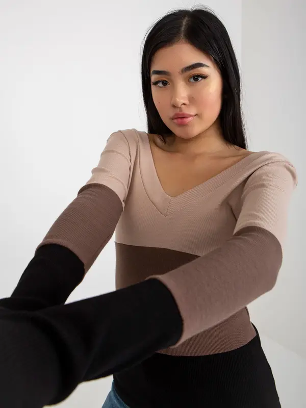 RUE PARIS Blouse-RV-BZ-8429.31P-black-beige