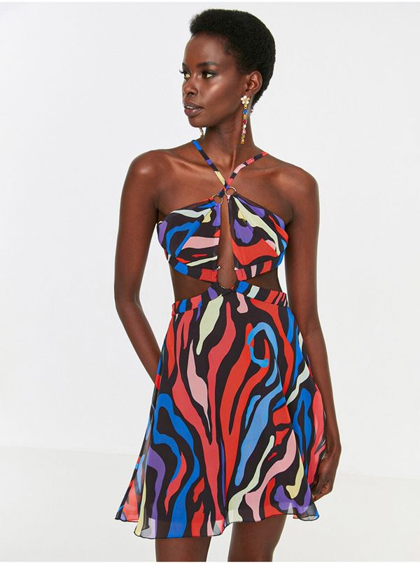 Trendyol Blue and Red Women's Patterned Dress with Ties Trendyol - Women's