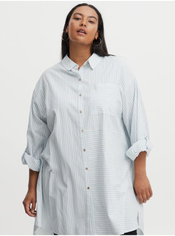 Fransa Blue and White Ladies Long Striped Shirt Fransa - Women