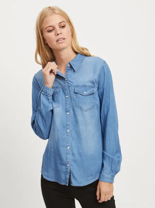 Vila Clothes Blue denim long sleeve shirt VILA Bista