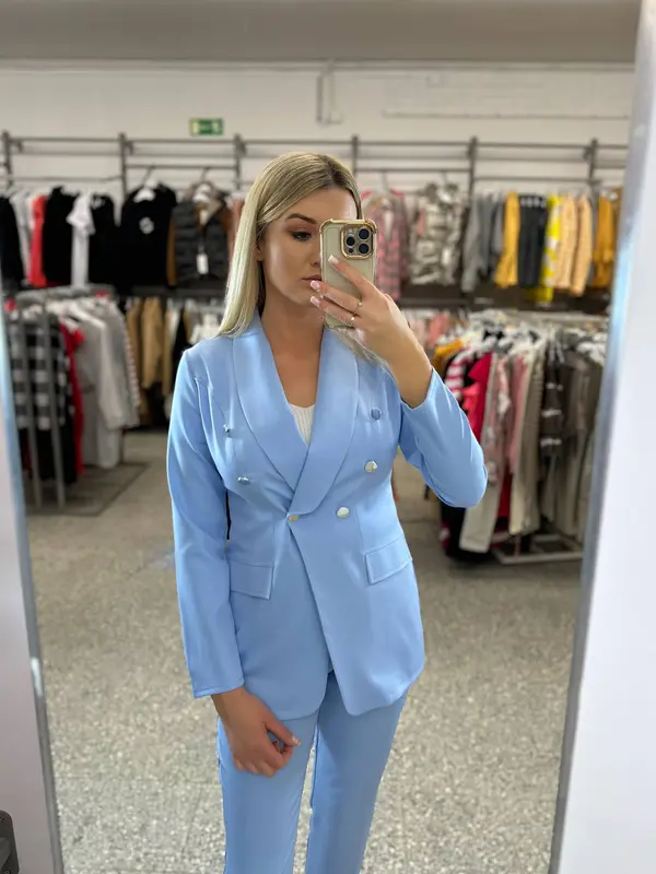 LIVIEN Blue extended jacket with imitation pockets LIVIEN