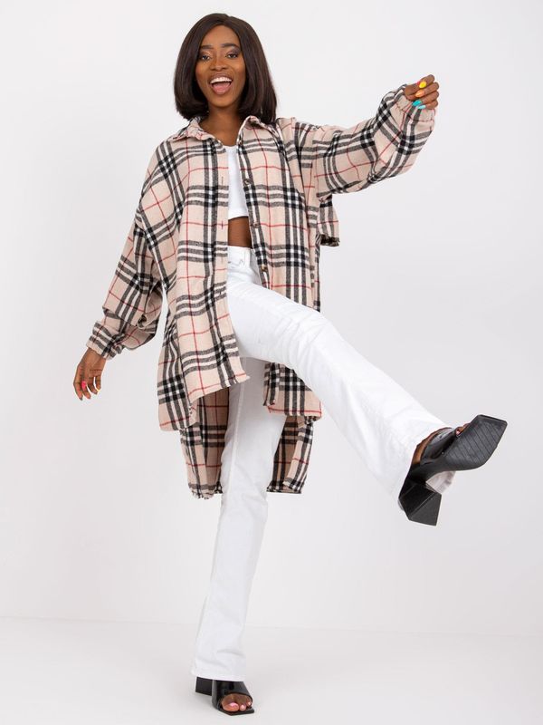 Fashionhunters Bonnie long beige and black wool shirt