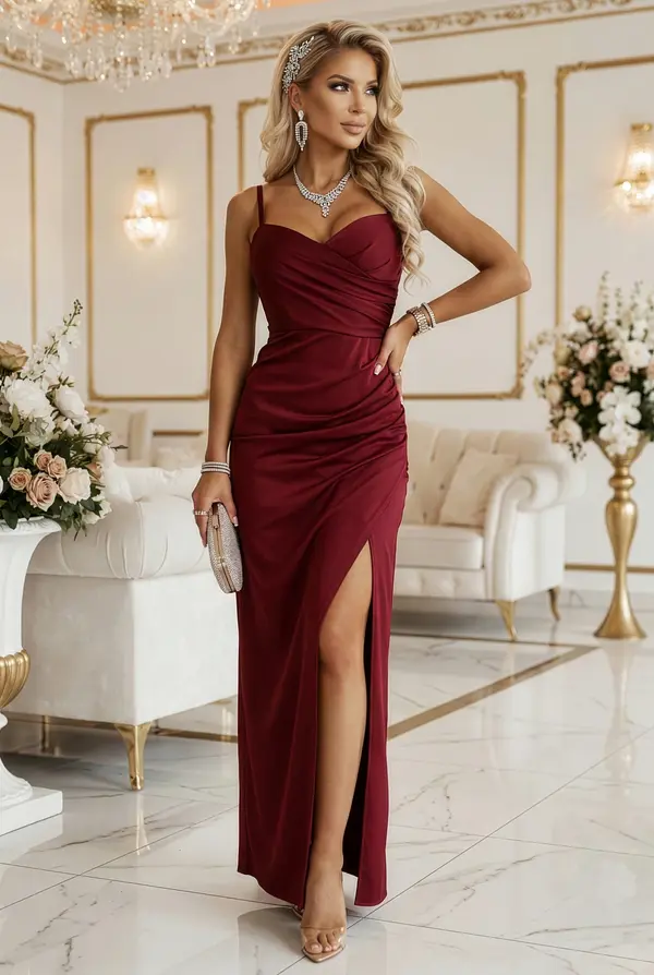 numoco basic Bordo maxi haljina s prorezom