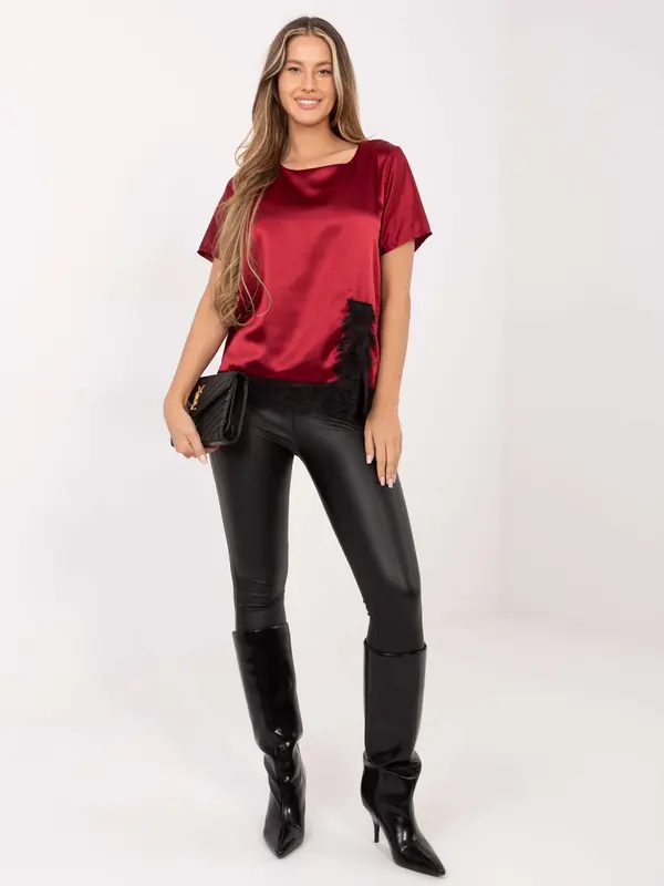 Italy Moda Bordo satenska bluza s čipkom