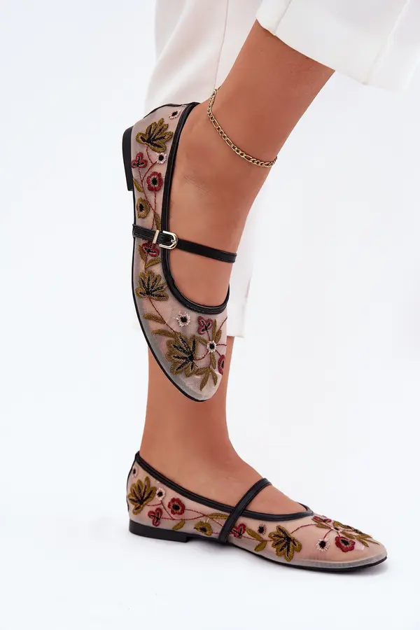Boto Boto Ballet Flats With Embroidery And Strap Black Lilindraen
