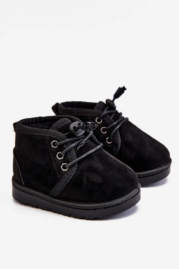 Boto Boto Children's Lace-up Snow Boots Insulated With Fur Black Hunter
