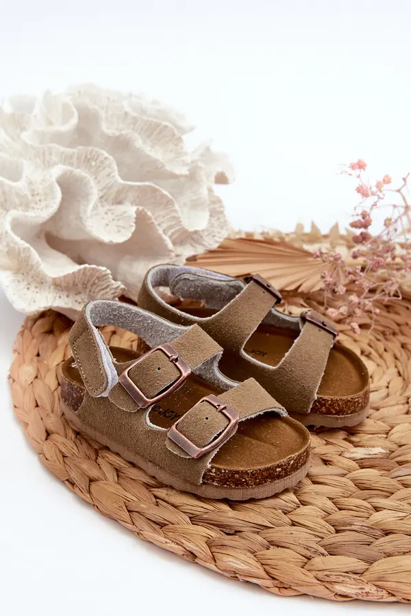Boto Boto Children's Sandals on Cork Platform with Velcro Closure in Khaki Rorria