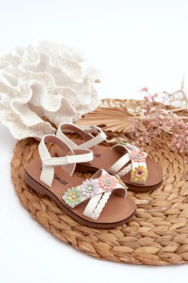 Boto Boto Children's Sandals with Velcro Closure with Flowers White Nestalee