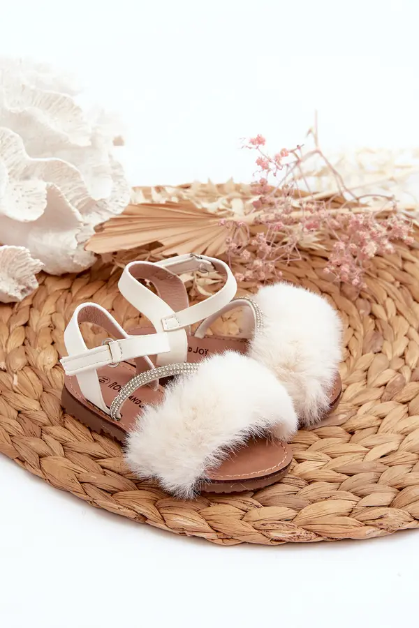 Boto Boto Children's Velcro Sandals with Fur White Rosavere