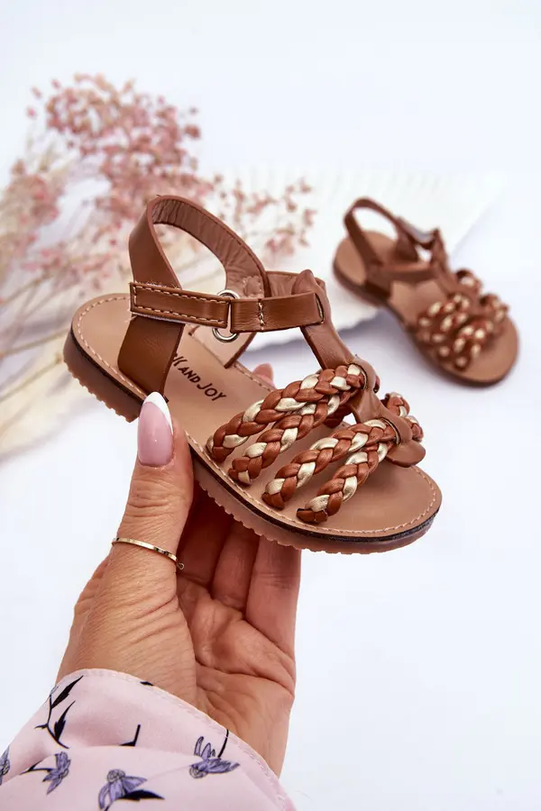Boto Boto Children's Velcro Sandals With Stripes Brown Sammy
