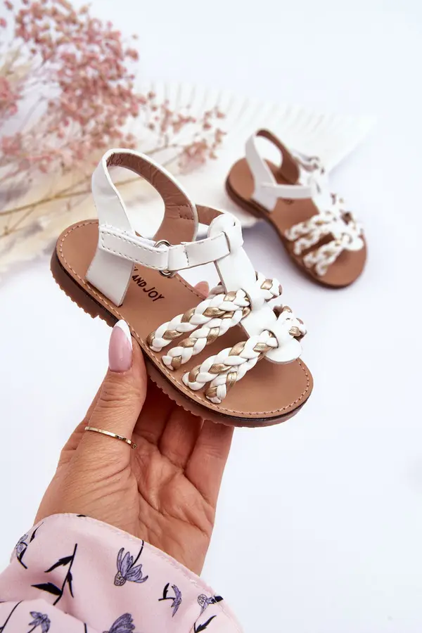 Boto Boto Children's Velcro Sandals With Stripes White Sammy