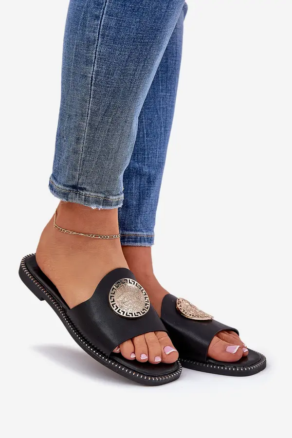 Boto Boto Eco Leather Slides On Flat Heel With Decoration Black Tatereia