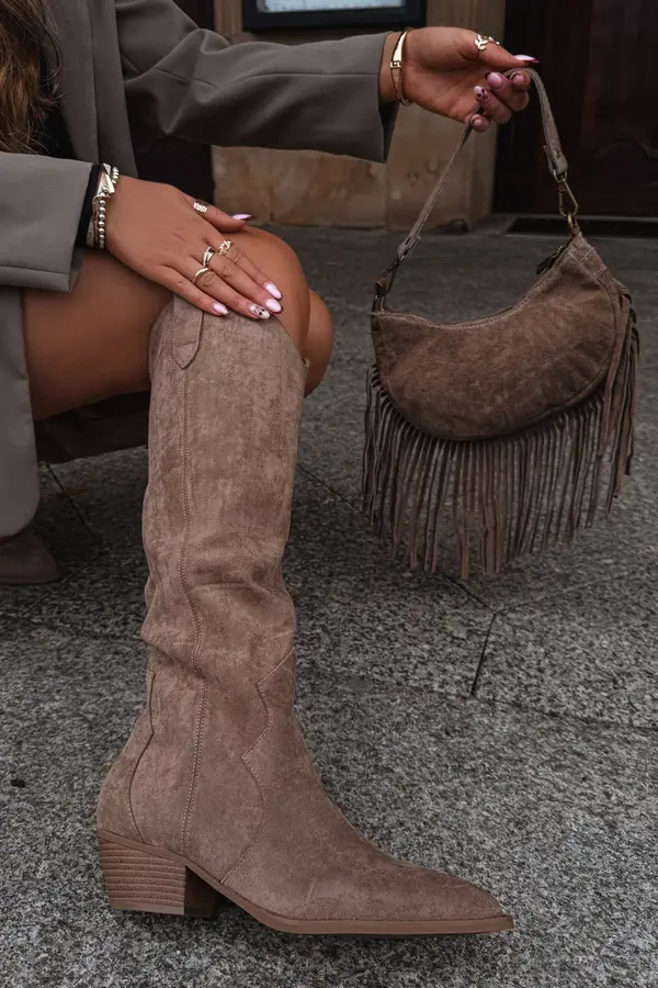 Boto Boto Eco Suede Cowboy Boots Women's Heeled Beige Jenaya