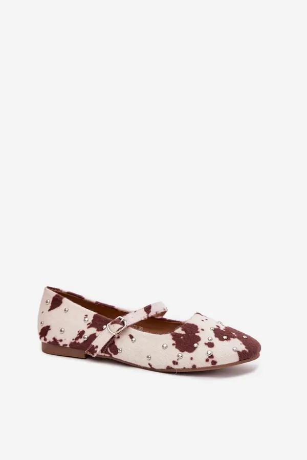 Boto Boto Embellished Women's Ballerinas with Strap in White-Brown Olivisse