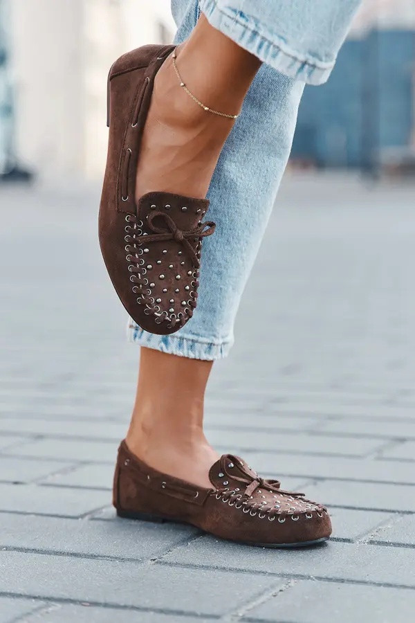 Boto Boto Embellished Women's Loafers Made of Eco Suede Brown Prissine