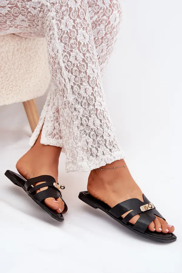 Boto Boto Flat Women's Sandals With Strap And Golden Detail Black Kerenza